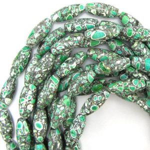 Shop Turquoise Bead Shapes! 25mm green mosaic flower turquoise barrel beads 16" strand 12918 | Natural genuine other-shape Turquoise beads for beading and jewelry making.  #jewelry #beads #beadedjewelry #diyjewelry #jewelrymaking #beadstore #beading #affiliate #ad