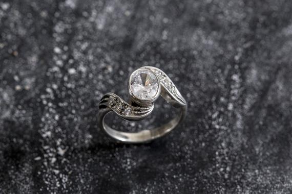 Diamond Promise Ring, Diamond Ring, Created Diamond Ring, Sparkly Ring, Unique Ring, Zircon Ring, Vintage Ring, Solid Silver Ring, Diamond