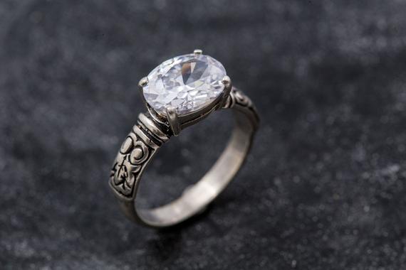Horizontal Ring, Created Diamond Ring, Diamond Ring, Sparkly Ring, Vintage Rings, Zircon Ring, Artistic Ring, Solid Silver Ring, Cz Diamond