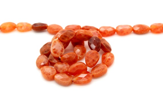 Fire Agate Beads, Red Fire Agate Flat Faceted Tear Drop Shape Natural Gemstone Beads - Pgs99