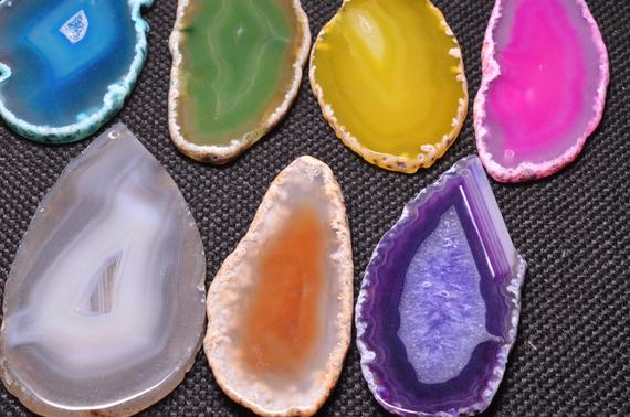 Top Drilled Raw Agate Slices(1.25,1.5,2,2.5,3,4 Inches)---pink,purple,green,blue,orange,gray To Select-1 Piece
