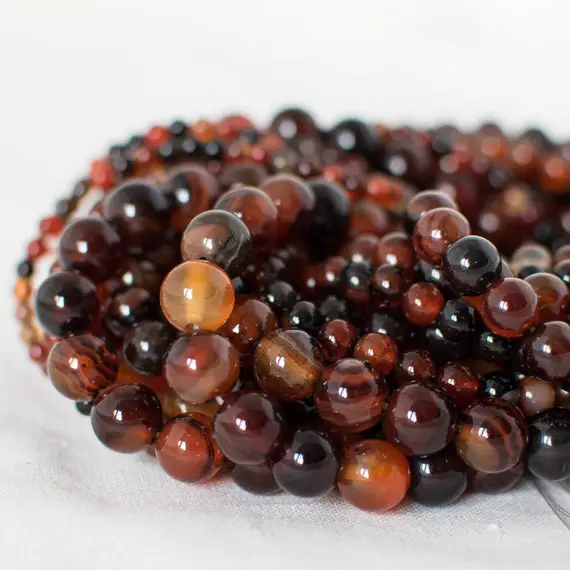 High Quality Grade A Sardonyx Agate (orange, Black) Semi-precious Gemstone Round Beads - 4mm, 6mm, 8mm, 10mm Sizes - 15" Strand