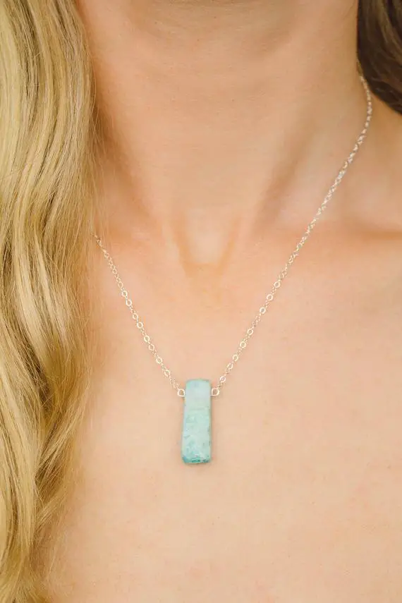 Tiny Crystal Amazonite Necklace - Green Gemstone Necklace. Green Crystal Necklace. Polished Amazonite Jewelry. Green Amazonite Boho Necklace