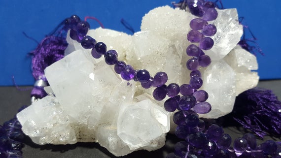 Natural Brazilian Amethyst Micro Faceted Tear Drop Briolette Beads 8 In. Strand, Natural Purple Amethyst, Laser Faceted Genuine Gemstones