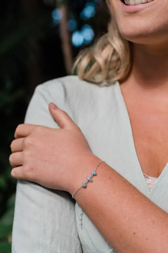 Aquamarine Bead Bracelet. Gemstone Bracelets. Aquamarine Bracelet. March Birthstone Bracelet. Bracelets For Women. Boho Beaded Bracelets.