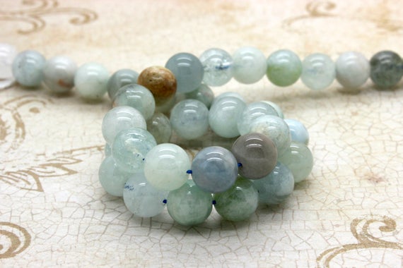 Aquamarine Beads, Natural Blue Aquamarine Smooth Polished Round Ball Sphere Gemstone Beads - Rn50