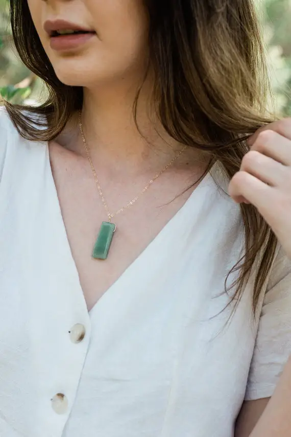 Aventurine Smooth Polished Point Crystal Necklace - Natural Aventurine Necklace - Large Green Aventurine Crystal Necklace