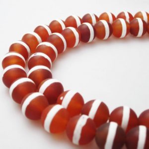 Shop Carnelian Beads! Carnelian with White Stripe Matte Round Beads 6mm 8mm 10mm 15.5" Strand | Natural genuine beads Carnelian beads for beading and jewelry making.  #jewelry #beads #beadedjewelry #diyjewelry #jewelrymaking #beadstore #beading #affiliate #ad