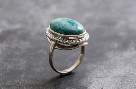 Chrysocolla Ring, Natural Chrysocolla, Statement Ring, Artistic Ring, Sagittarius Birthstone, Blue Ring, Sterling Silver Ring, Chrysocolla