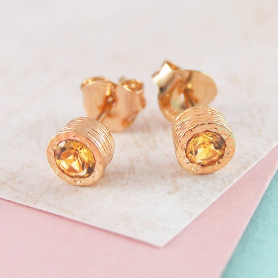 Citrine Earrings November Birthstone Earrings For Mom Rose Gold Stud Earrings Set Dainty Rose Gold Gemstone Earrings