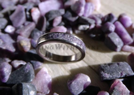 Sugilite (premier Love Stone) Ring With Titanium, Purple Wedding Ring, Hypoallergenic Engagement Ring, Gift For Her, Valentines Day Gift