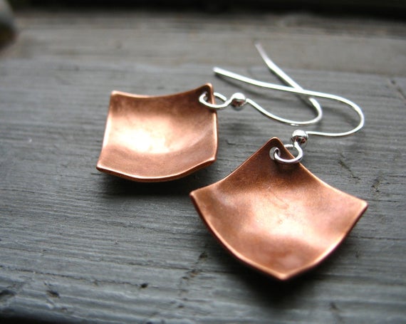 Copper Earrings, Diamond Copper Dome Earrings, Handmade Copper Dangle Drop Earrings, Copper Jewelry
