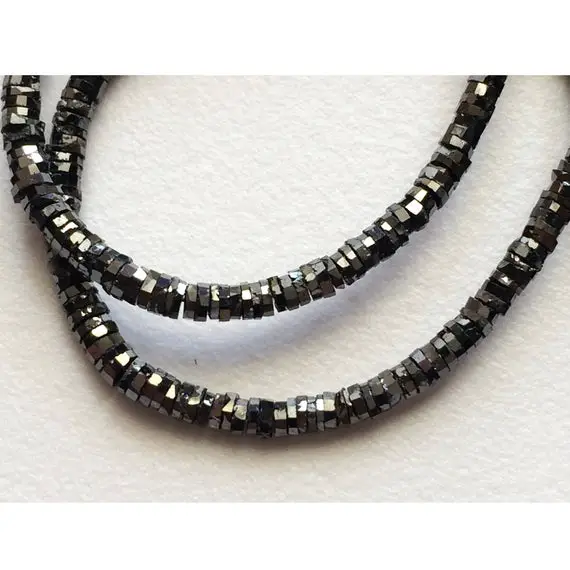 1.5mm To 3.5mm Black Sparkling Faceted Disc Diamonds, Black Tyre Diamond Beads, Conflict Free Diamonds For Jewelry (4in To 16in Options)