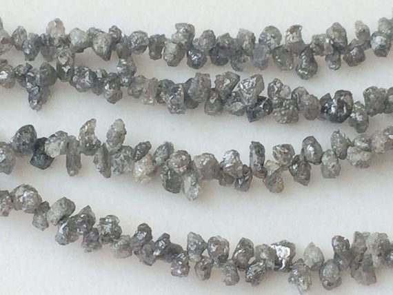 3.5-4mm Approx Grey Raw Diamond Drops, Natural Uncut Diamond Beads, Rare Rough Diamond Briolettes For Jewelry (4in To 8in Options) - Ddp20