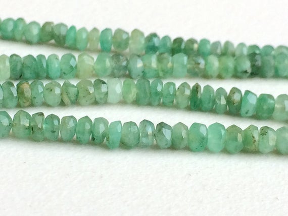 3-4mm Natural Emerald Faceted Rondelle Beads, Green Emerald Beads, 18 Inches Natural Emerald Beads For Necklace- Vca40