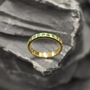 Shop Emerald Jewelry! Gold Emerald Band, Emerald Ring, Natural Emerald, May Birthstone, Full Eternity Ring, Vinatage Ring, Gold Eternity Ring, Solid Silver Ring | Natural genuine Emerald jewelry. Buy crystal jewelry, handmade handcrafted artisan jewelry for women.  Unique handmade gift ideas. #jewelry #beadedjewelry #beadedjewelry #gift #shopping #handmadejewelry #fashion #style #product #jewelry #affiliate #ad
