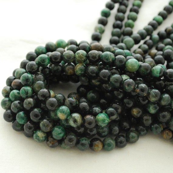 Natural Emerald In Fuchsite Semi-precious Gemstone Round Beads - 6mm, 8mm, 10mm Sizes - 15" Strand