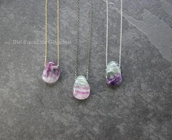 Fluorite Necklace,  Fluorite Pendant, Silver Fluorite Necklace, Fluorite Jewelry, Gold Fluorite Necklace, Gift For Her