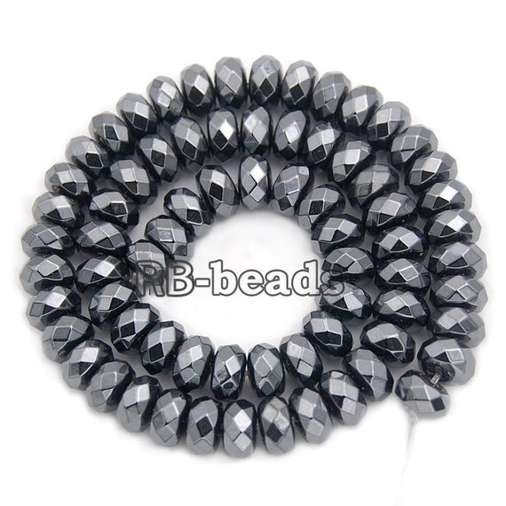 Gem Natural Faceted Black Hematite Rondelle Beads, Disk Stone Beads,  Spacer Loose Jewelry Beads, 2mm 3mm 4mm 6mm 8mm 10mm 16'' Strand