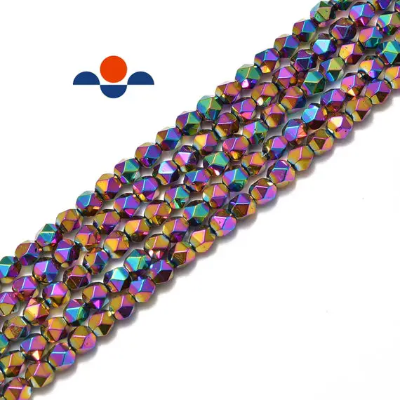 Rainbow Plated Hematite Star Cut Nugget Beads 8mm 15.5" Strand