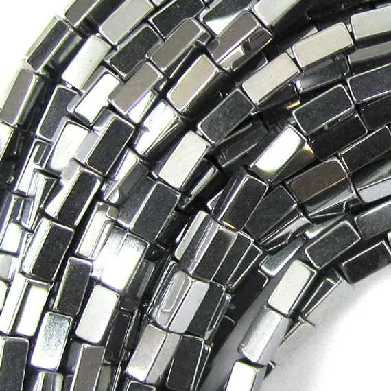 4mm Hematite Side Tube Beads 16" Strand Silver Color 34997