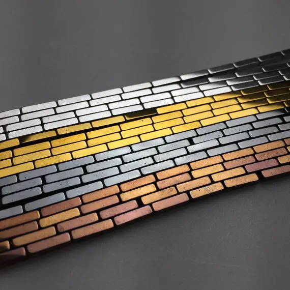 Gray/gold/silver/copper Hematite Rectangle Tube Beads 2x8mm 15.5" Strand
