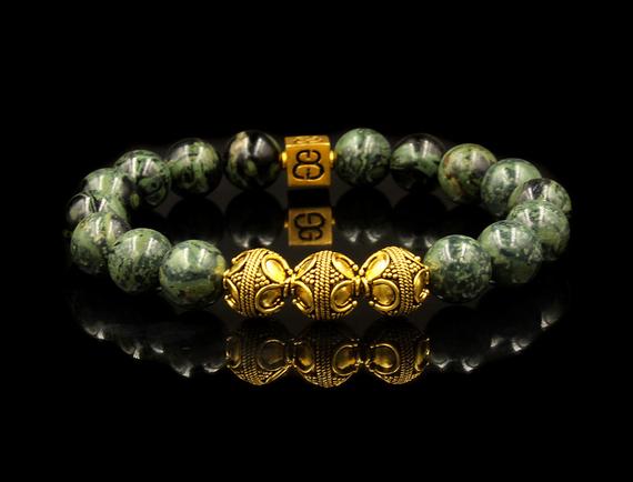 Jade And Gold Bracelet, Men's Bracelet, Bead Bracelet Men, Men's Jade Bracelet, Men's Gold Beads Bracelet, Gold Bracelet Men