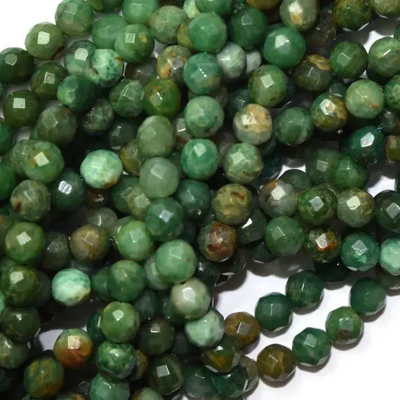 6mm Faceted Green Dragon Blood Jasper Round Beads 15.5" Strand