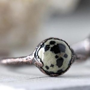 Dalmatian Jasper Ring  – Raw Black Onyx – Gold Vermeil Jewelry | Natural genuine Gemstone rings, simple unique handcrafted gemstone rings. #rings #jewelry #shopping #gift #handmade #fashion #style #affiliate #ad