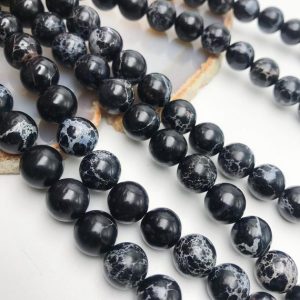 Shop Jasper Beads! Black Sea Sediment Jasper Smooth Round Beads 4mm 6mm 8mm 10mm 15.5" Strand | Natural genuine beads Jasper beads for beading and jewelry making.  #jewelry #beads #beadedjewelry #diyjewelry #jewelrymaking #beadstore #beading #affiliate #ad