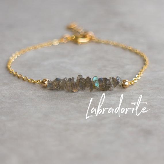 Labradorite Bracelet, Raw Stone Jewelry, Crystal Bracelets Gift For Women, Raw Labradorite Chakra Bracelet, Beaded Chain Bracelet