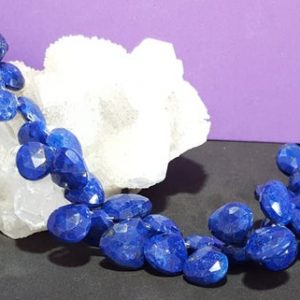 Shop Lapis Lazuli Bead Shapes! Afghan Indigo Blue Lapis Lazuli Graduating Faceted Briolette Beads With Pyrite, Natural Lapis Lazuli, Faceted Heart Shape, 8 In. Full Strand | Natural genuine other-shape Lapis Lazuli beads for beading and jewelry making.  #jewelry #beads #beadedjewelry #diyjewelry #jewelrymaking #beadstore #beading #affiliate #ad