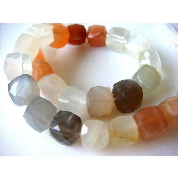 7mm Multi Moonstone Faceted Cubes, Multi Moonstone Faceted Box Beads, Multi Moonstone , Multi Moonstone For Necklace (4in To 8in Options)