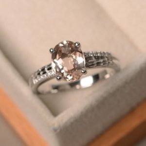 Pink morganite ring, oval cut morganite ring, sterling silver ring, engagement ring, | Natural genuine Array rings, simple unique alternative gemstone engagement rings. #rings #jewelry #bridal #wedding #jewelryaccessories #engagementrings #weddingideas #affiliate #ad