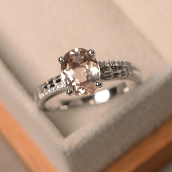 Pink Morganite Ring, Oval Cut Morganite Ring, Sterling Silver Ring, Engagement Ring,