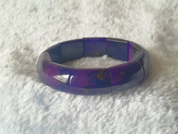 Natural Sugilite Bracelet, Ageing Royal Blue Sugilite Elasticated Square Bracelet, Untreated Blue Purple Sugilite Gemstone