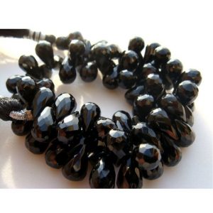 Shop Onyx Bead Shapes! 5x10mm Approx Black Onyx Micro Faceted Tear Drop Briolettes, Black Onyx Tear Drop Briolettes For Jewelry (19Pcs To 76 Pcs Option) | Natural genuine other-shape Onyx beads for beading and jewelry making.  #jewelry #beads #beadedjewelry #diyjewelry #jewelrymaking #beadstore #beading #affiliate #ad
