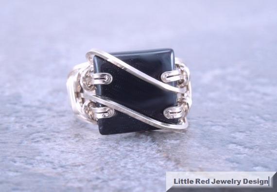 14k Gold Filled Square Black Onyx Wire Wrapped Ring