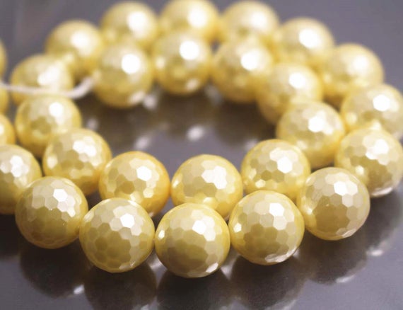 128 Faceted South Sea Shell Pearl Smooth And Round Beads,6mm/8mm/10mm/12mm Faceted Beads Supply,15 Inches One Starand