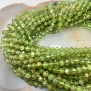 Shop Faceted Gemstone Beads! Natural Peridot Faceted Round Beads 2mm 2.5mm 3mm 3.5mm 4mm 5mm 15.5" Strand | Natural genuine faceted Gemstone beads for beading and jewelry making.  #jewelry #beads #beadedjewelry #diyjewelry #jewelrymaking #beadstore #beading #affiliate #ad