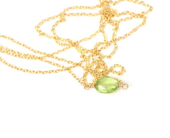 Peridot Necklace - Green Peridot - August Birthstone - Healing Crystal - Crystal Necklace - A Tiny Peridot Gem On A 14k Gold Vermeil Chain