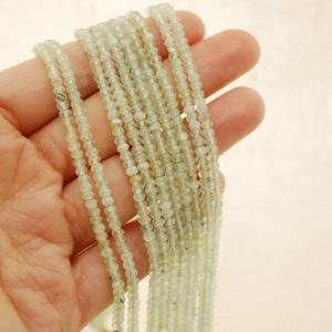 Shop Prehnite Faceted Beads! Grade A Natural Prehnite (green) Semi-Precious Gemstone FACETED Rondelle Spacer Beads – 3mm x 2mm, 4mm x 3mm –  15" strand | Natural genuine faceted Prehnite beads for beading and jewelry making.  #jewelry #beads #beadedjewelry #diyjewelry #jewelrymaking #beadstore #beading #affiliate #ad