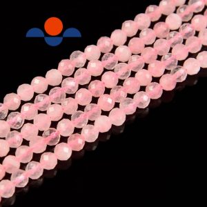 Shop Rose Quartz Faceted Beads! Natural Rose Quartz Faceted Round Beads Size 2mm 3mm 4mm 5.5mm 15.5" Strand | Natural genuine faceted Rose Quartz beads for beading and jewelry making.  #jewelry #beads #beadedjewelry #diyjewelry #jewelrymaking #beadstore #beading #affiliate #ad