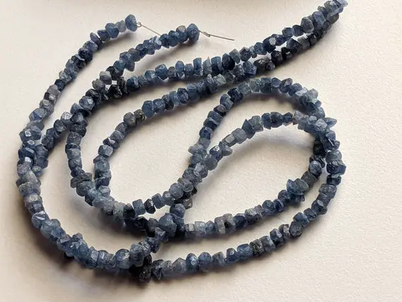 4-6mm Blue Sapphire Crystal Beads, Raw Sapphire Beads, Rough Sapphire Strand, Raw Sapphire For Necklace (6.5in To 13in Options) - Pdg221