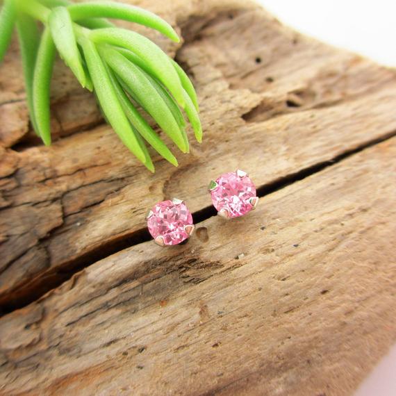 Pink Sapphire Lab Grown Screwback Studs | 14k White Gold, 14k Yellow Gold Or Platinum | 3mm, 4mm, 5mm, 6mm Earrings With Baby Pink Sapphire