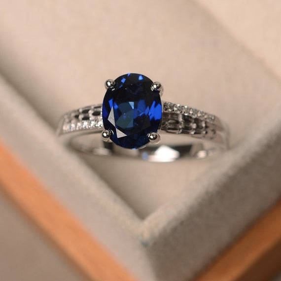 Lab Sapphire Ring, Blue Sapphire, Oval Cut Sapphire, Engagement Ring