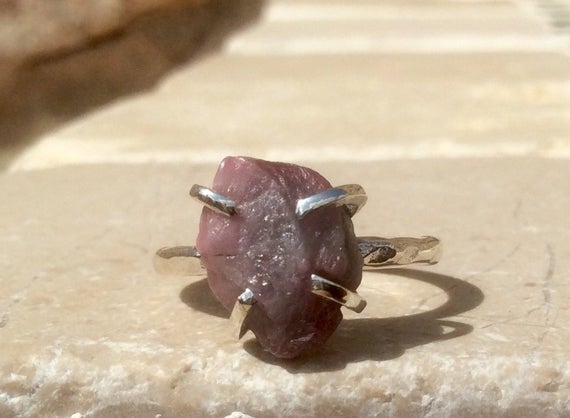 Raw Pink Sapphire Silver Claw Ring, Raw Stone Ring, Gift For Her