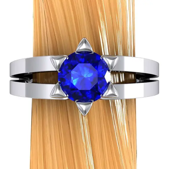 Star Of David Ring, Blue Sapphire In 14k White Gold