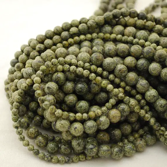 Yellow Green Serpentine Round Beads - 4mm, 6mm, 8mm, 10mm Sizes - 15" Strand - Natural Semi-precious Gemstone