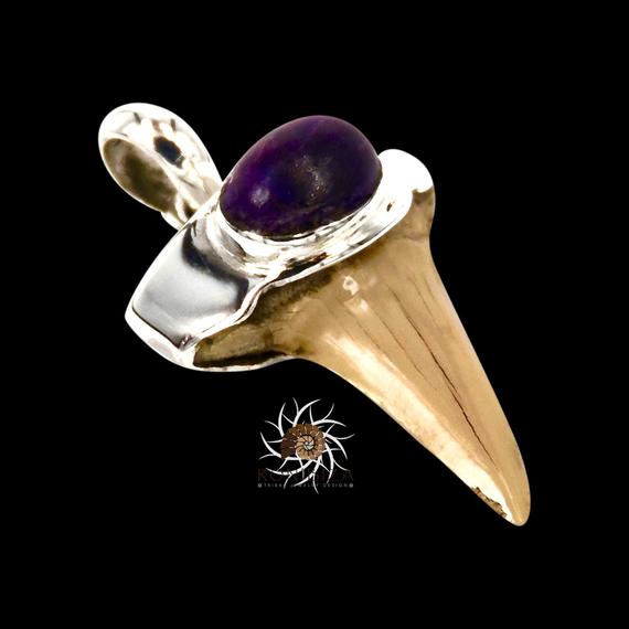 Shark Tooth Pendant With Sugilite - Tribal Jewelry - Shark Tooth Jewelry - Shark Tooth Necklace - Sugilite Jewelry - Native Jewelry